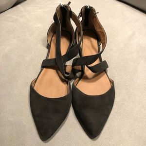 Caslon Aubry Pointy Toe Flat, Black Leather, Sz 8